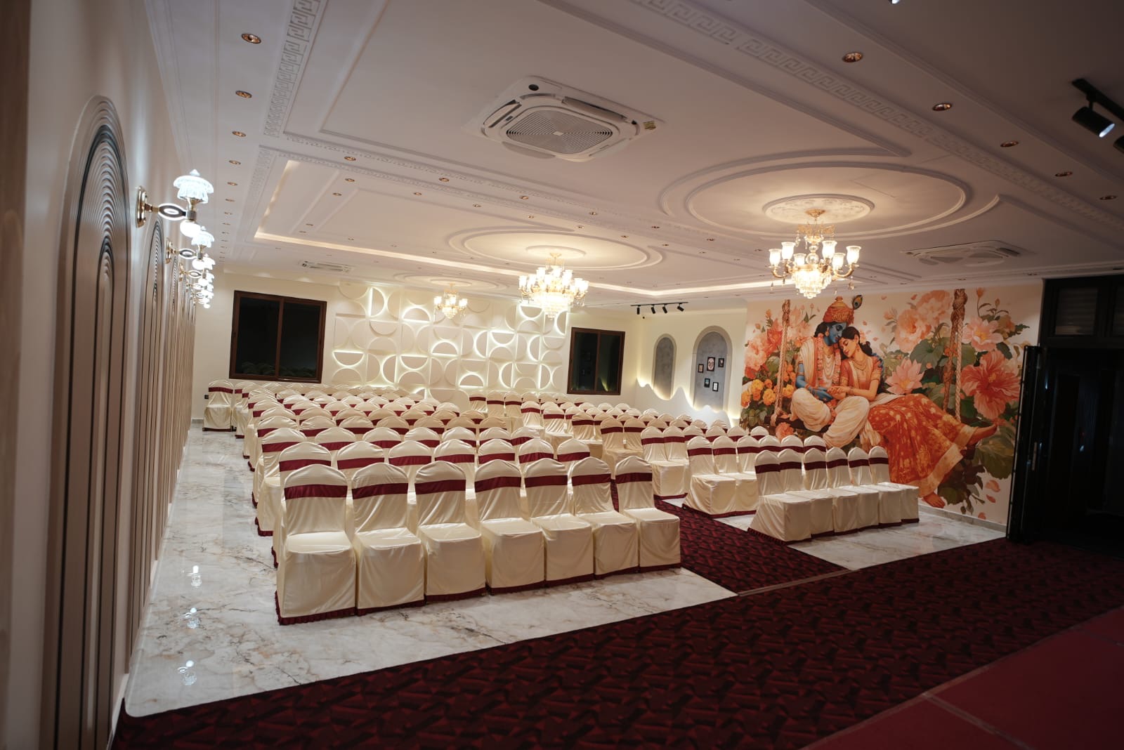 Grand banquet hall interior at Megha Siri Banquets